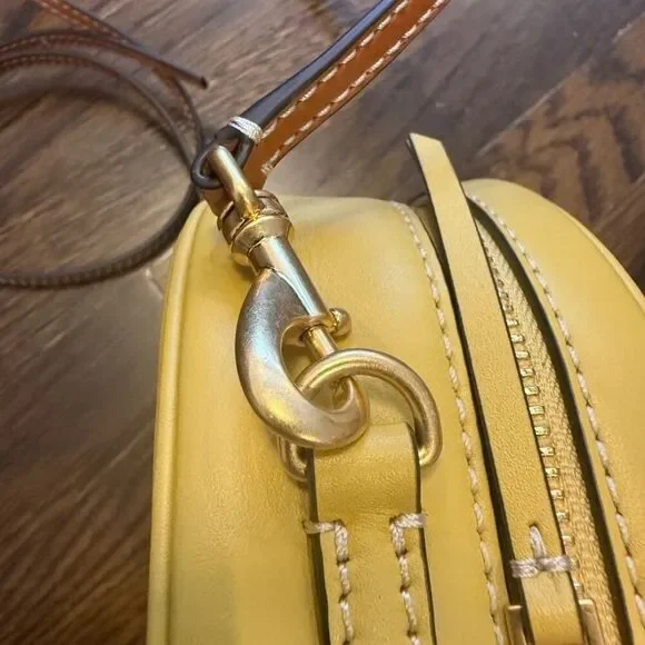 Tory Burch T Monogram Perforated Leather Circle Moon Bag, Golden Sunset, VGUC - Picture 8 of 12